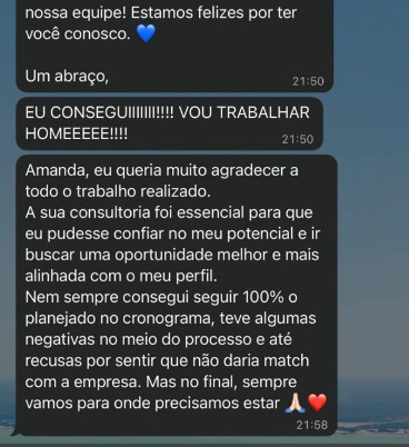 Print real de depoimento de aluna do MPH: Recolocação