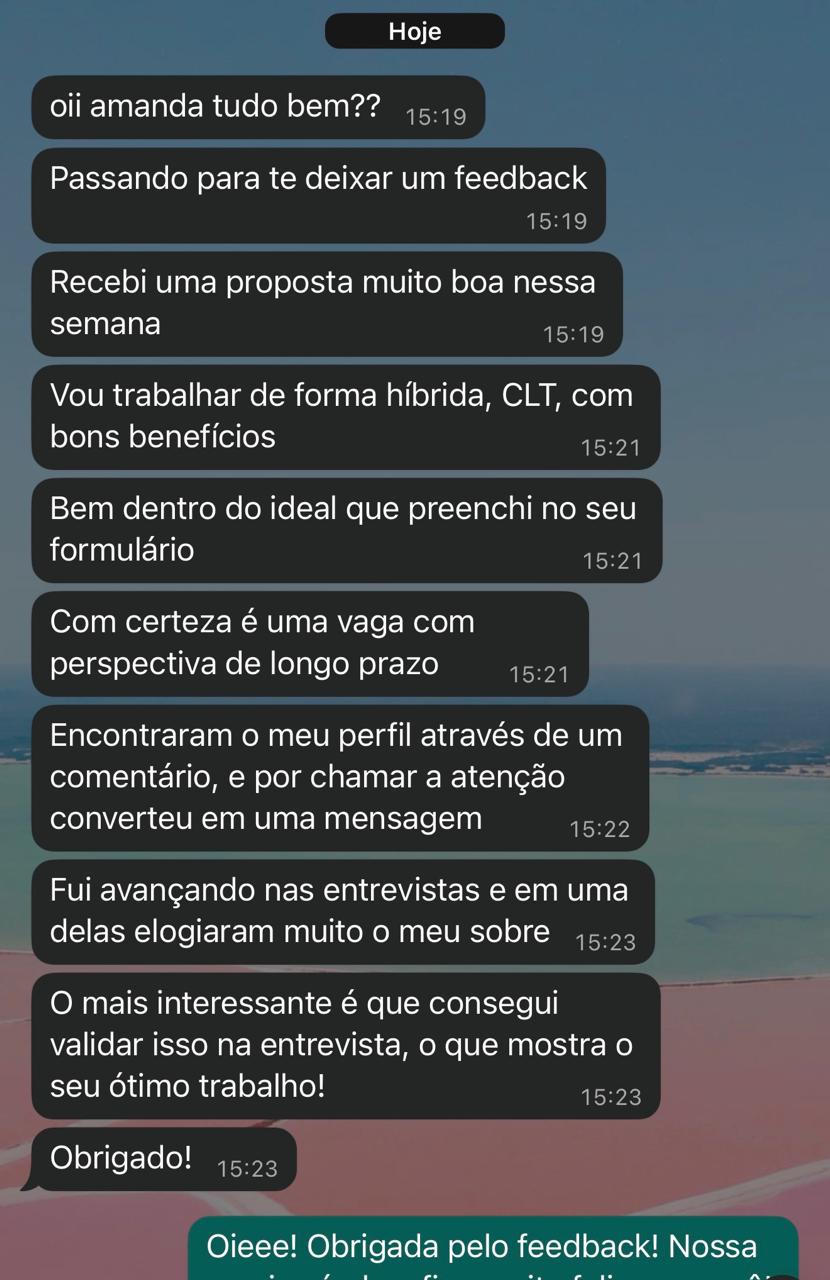 Print real de depoimento de aluna do MPH: Proposta e aprovação